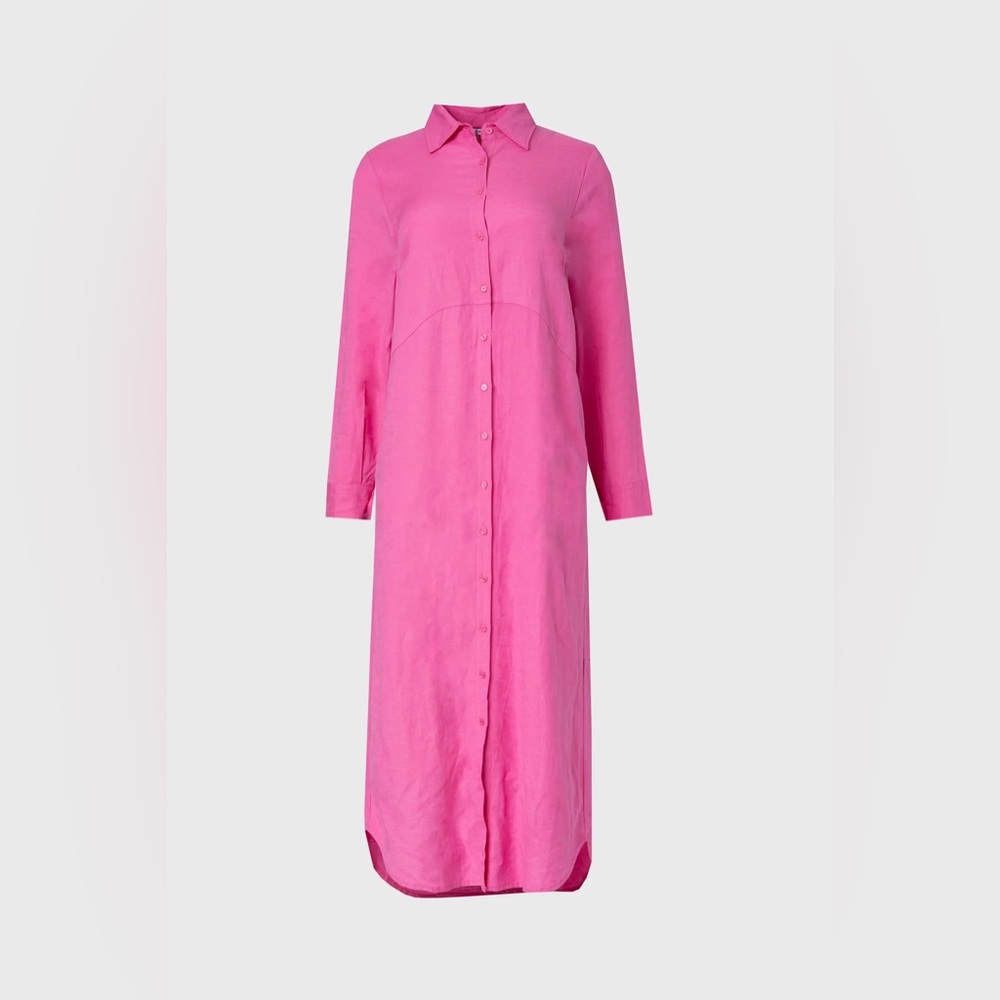 Pink Linen Maxi Shirt Dress